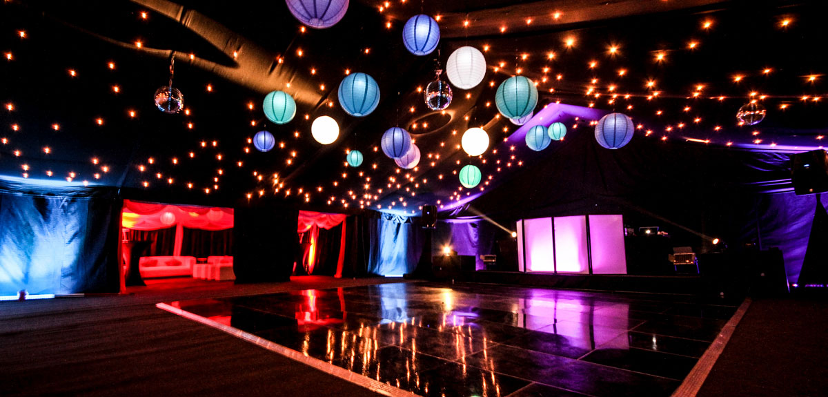 4 Party Marquee Hire With Star Effect Lights And Lanterns