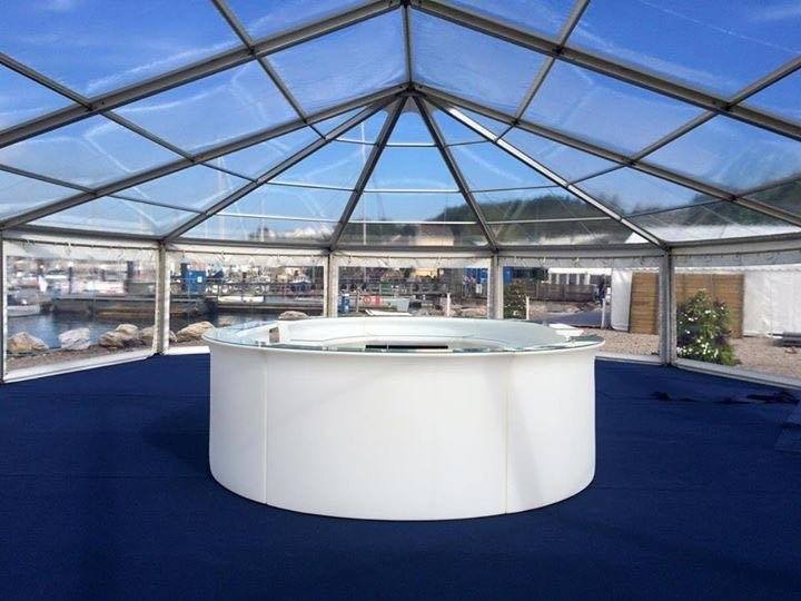 Marquee Hire With LED Circular Bar Under Clear Bell Shaped End Frame